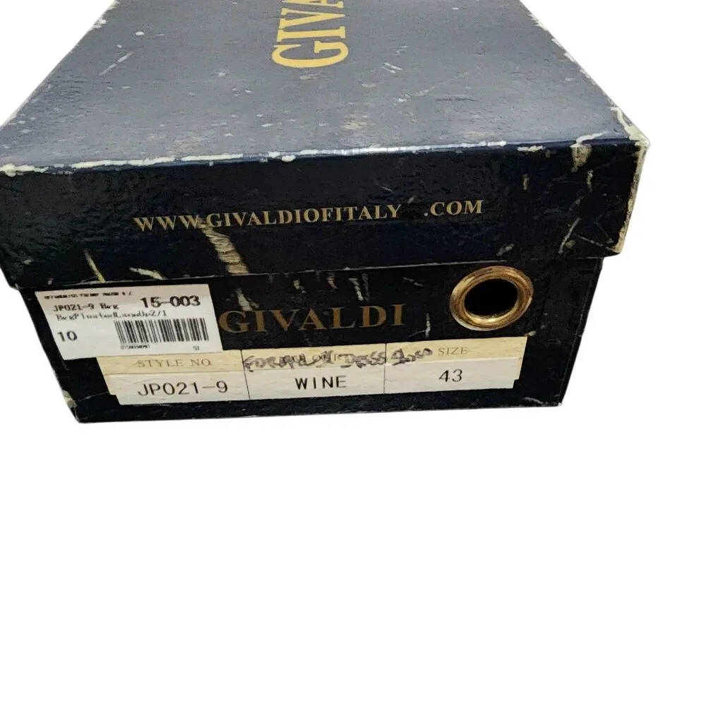 Givaldi Men’s Leather Dress Shoes Wine Patina Derby Italian Style EU 43 US 10‎